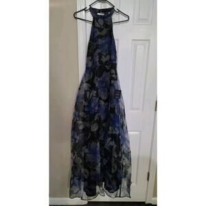 Lulus black tie formal blue floral Organza Gown Sz M New With Tags